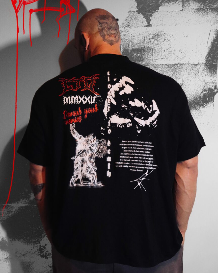 b) 'devour your enemies' Premium Black Oversized T